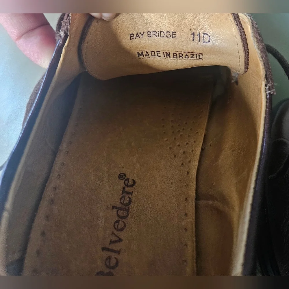 💚💙Belvedere‎ Studio Bay Bridge Men's Brown Pebbled Leather Dress Shoes Sz 11D